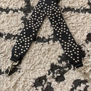 Vegan leather black rocker style bag strap